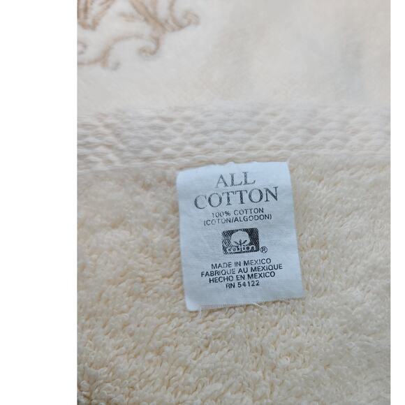 ALL COTTON Elegant Decorative Fancy Fringed 2 pc Set Cream/Gold Bath/Hand Towels - Picture 3 of 3
